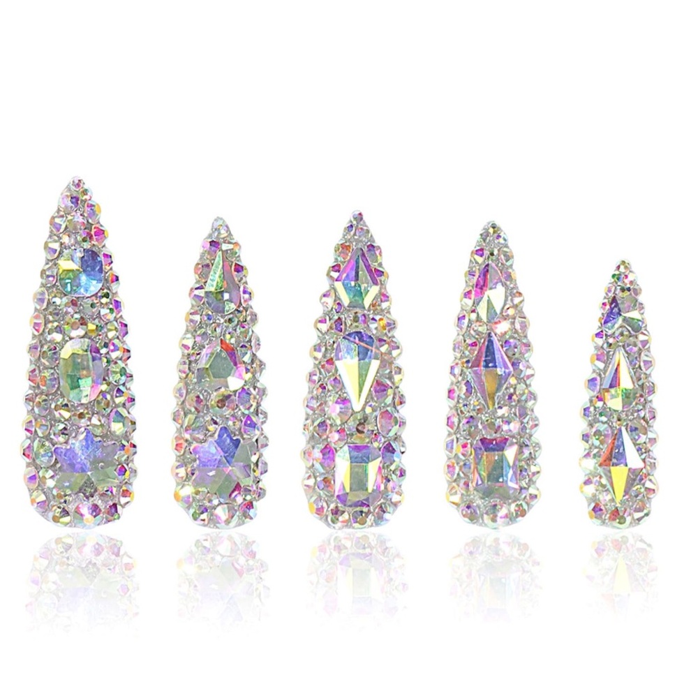 NIB LOVFUL Press On Nails Eternal Stunning Rhinestone Stiletto Mid Length